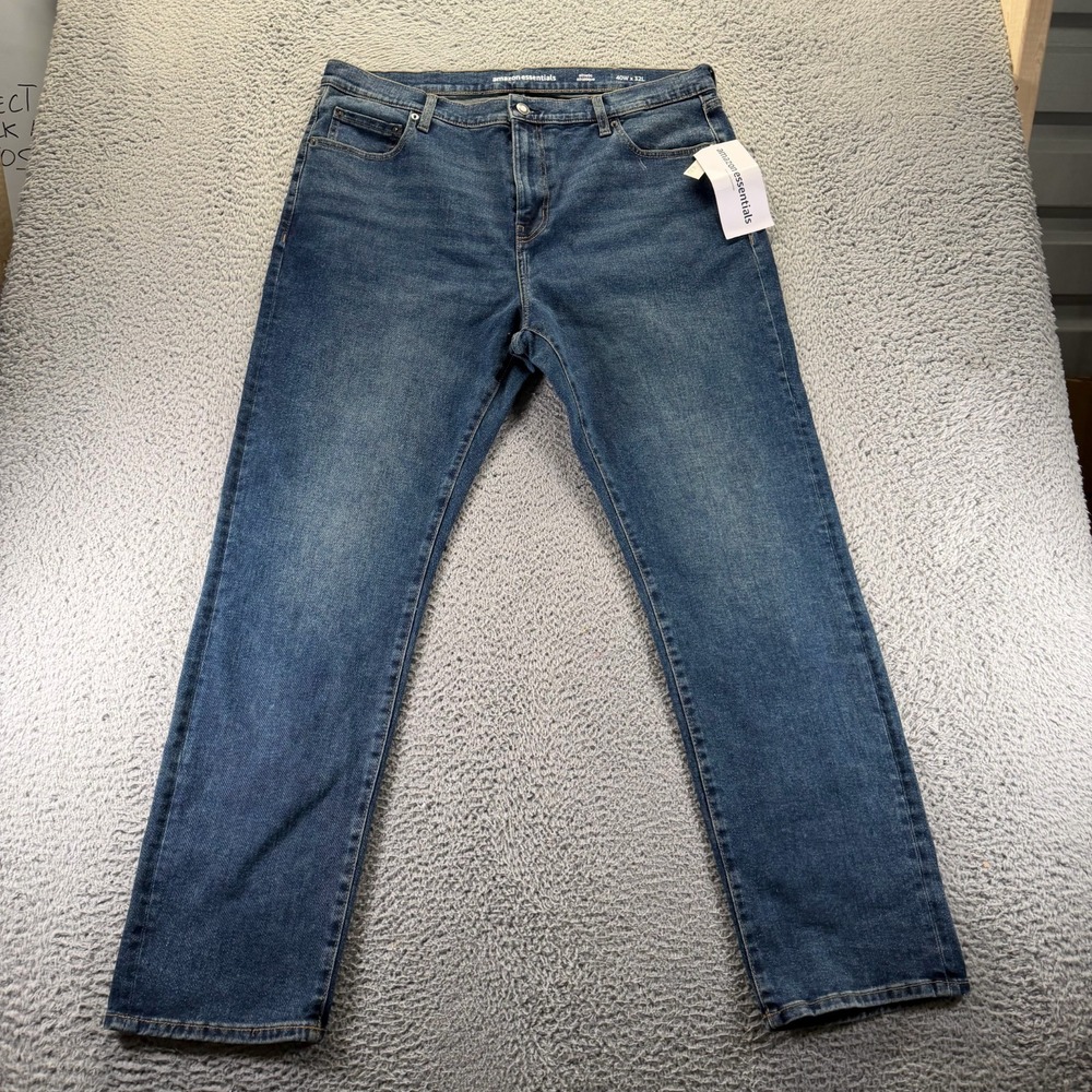 Amazon Essentials Jeans Mens 38x32 Blue Cotton Denim Straight Workwear Faded